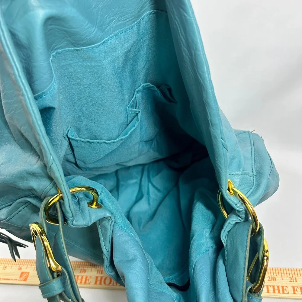 Turquoise Blue Slouchy Hobo Bag with Gold Hardware & Expandable Zipper